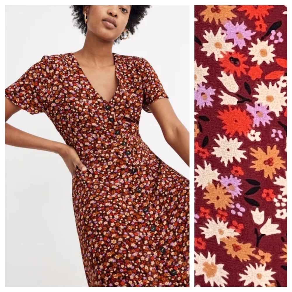 Madewell V-Neck Button-Front Mini Dress in Spring Prairie 54140